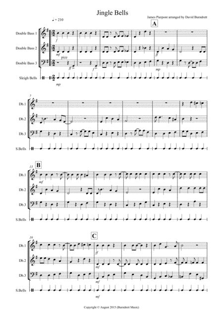 Jingle Bells Jazzy Style For Double Bass Trio Sheet Music