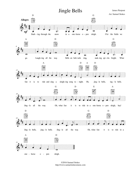 Free Sheet Music Jingle Bells Lead Sheet In D Major