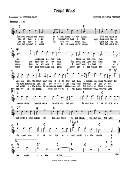 Free Sheet Music Jingle Bells Lead Sheet Melody Lyrics Chords In Key Of C