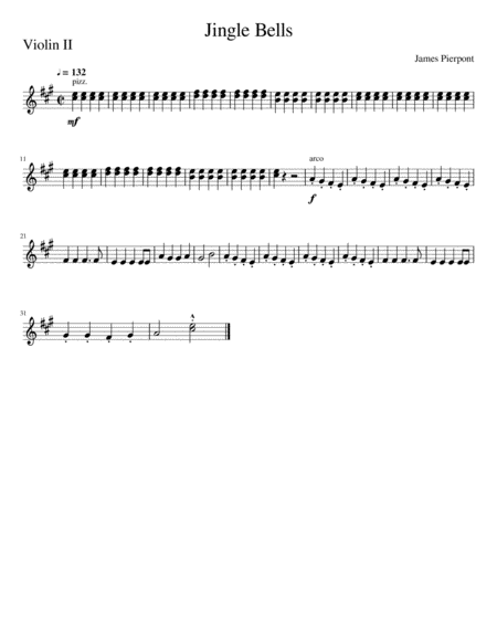 Jingle Bells String Quartet Violin Ii Part Sheet Music