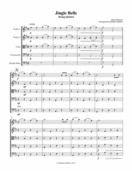 Jingle Bells String Quintet Sheet Music