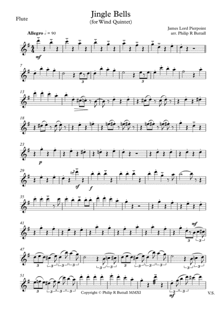 Jingle Bells Wind Quintet Set Of Parts X5 Sheet Music