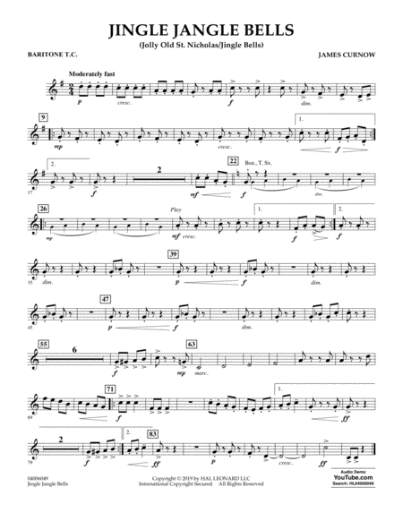 Free Sheet Music Jingle Jangle Bells Jolly Old St Nicholas Jingle Bells Baritonet C