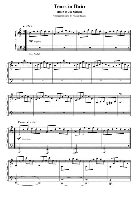 Joe Satriani Tears In Rain Piano Transcription Sheet Music