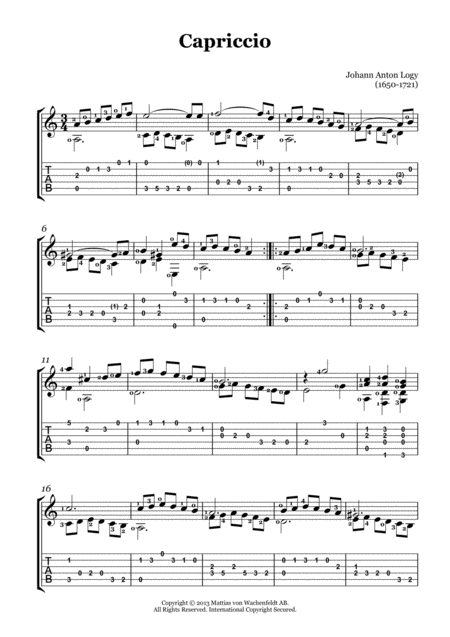 Johann Anton Logy Capriccio Guitar Sheet Music