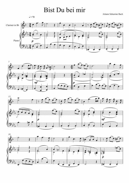 Free Sheet Music Johann Sebastian Bach Bist Du Bei Mir Clarinet Solo