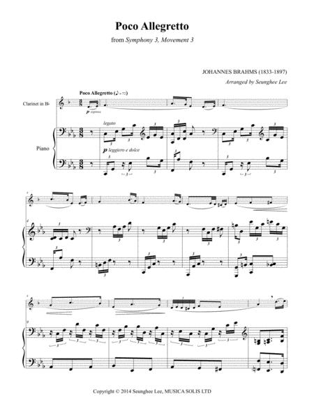 Free Sheet Music Johannes Brahms Poco Allegretto For Clarinet And Piano Arr Seunghee Lee