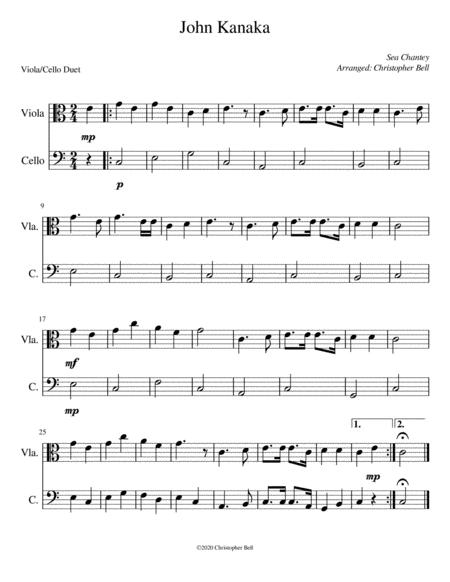 Free Sheet Music John Kanaka Easy Viola Cello Duet