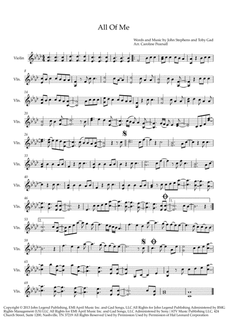 Free Sheet Music John Legend All Of Me Violin Solo