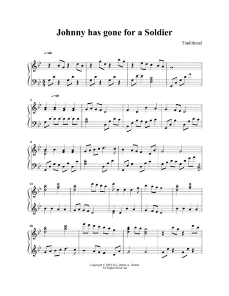 Johnny Has Gone For A Soldier Also Known As Shule Aroon Sheet Music