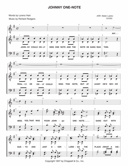 Johnny One Note Sheet Music