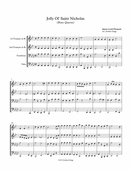 Free Sheet Music Jolly Ol Saint Nicholas Brass Quartet