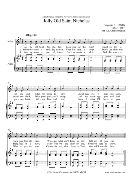 Free Sheet Music Jolly Old Saint Nicholas Voice And Piano