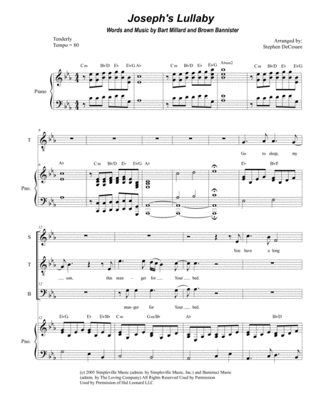 Free Sheet Music Josephs Lullaby For Vocal Quartet Satb