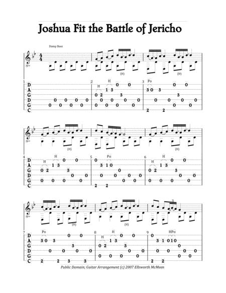 Joshua Fit The Battle Of Jericho For Fingerstyle Guitar Tuned Cgdgad Sheet Music