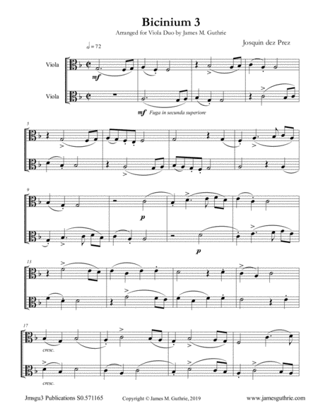 Free Sheet Music Josquin Bicinium 3 For Viola Duo