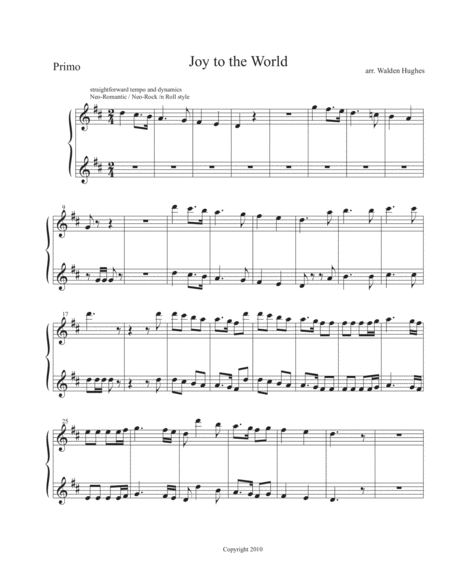 Free Sheet Music Joy To The World 1 Piano 4 Hand Piano Duet