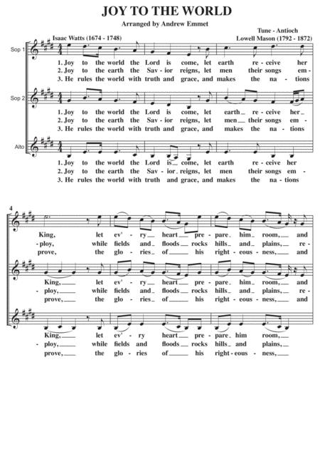 Joy To The World A Cappella Ssa Sheet Music