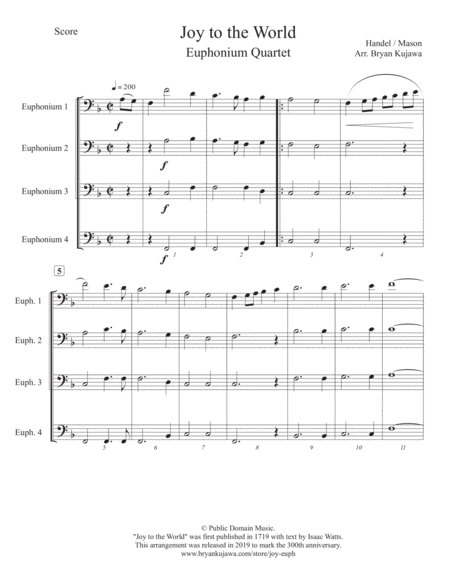 Joy To The World Euphonium Quartet Sheet Music