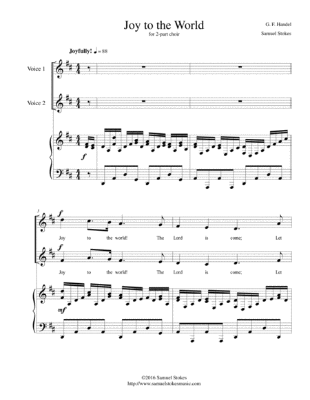 Free Sheet Music Joy To The World For 2 Part Choir With Piano Accompaniment