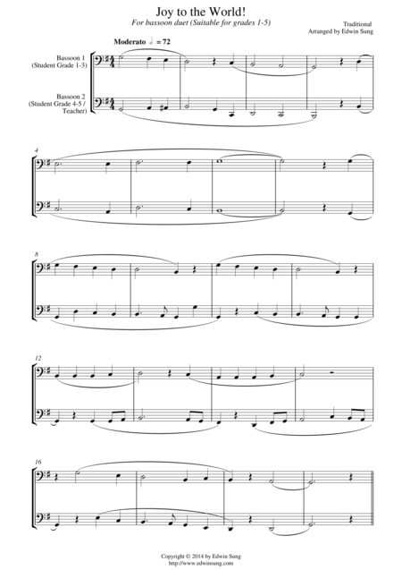 Joy To The World For Bassoon Duet Suitable For Grades 1 5 Sheet Music