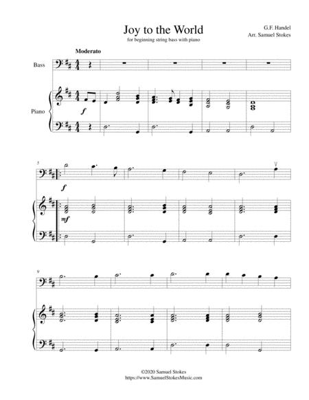 Joy To The World For Beginning String Bass With Optional Piano Accompaniment Sheet Music