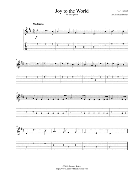 Joy To The World For Easy Guitar With Tab Sheet Music