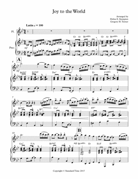 Joy To The World For Flute Solo With Piano Accompaniment Latin Jazz Sheet Music