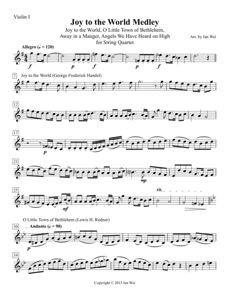 Joy To The World Medley For String Quartet Sheet Music