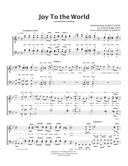 Joy To The World Quartet Pricing Sheet Music