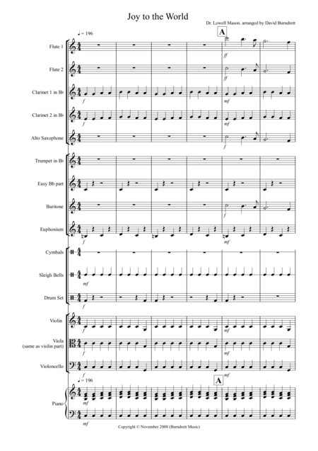 Free Sheet Music Joy To The World Rock Style For School Orchestra