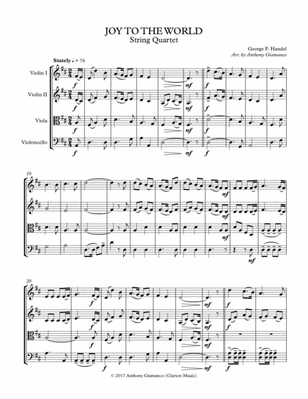 Joy To The World String Quartet 2018 Holiday Contest Entry Sheet Music