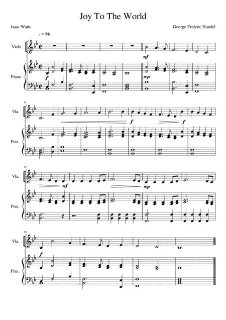 Free Sheet Music Joy To The World Viola Solo