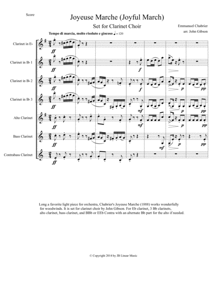 Joyeuse Marche Joyful March For Clarinet Choir Sheet Music