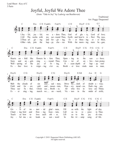 Free Sheet Music Joyful Joyful We Adore Thee Ode To Joy Key Of C