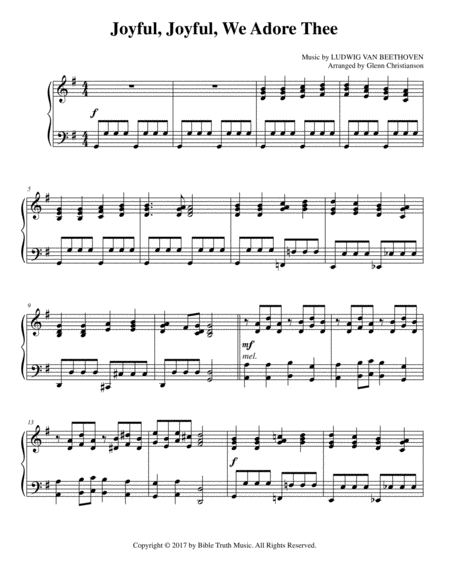 Free Sheet Music Joyful Joyful We Adore Thee