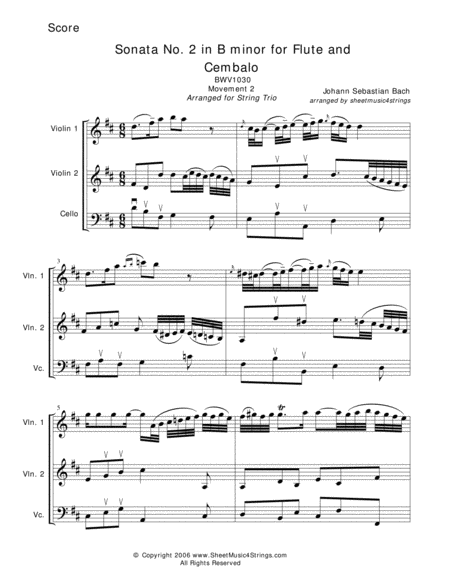 Free Sheet Music Js Bach Andante For Two Violins And Cello