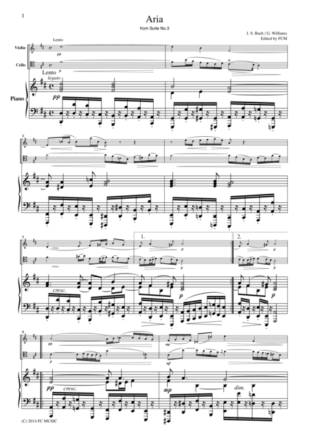 Js Bach Aria From Suite No 3 For Piano Trio Pb006 Sheet Music