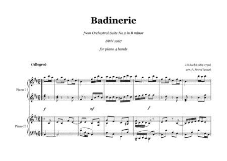 Js Bach Badinerie From Orchestral Suite 2 In B Minor Bwv 1067 1 Piano 4 Hands Sheet Music