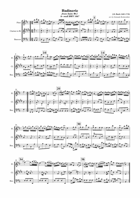 Free Sheet Music Js Bach Badinerie From Suite 2 H Moll Bwv 1067