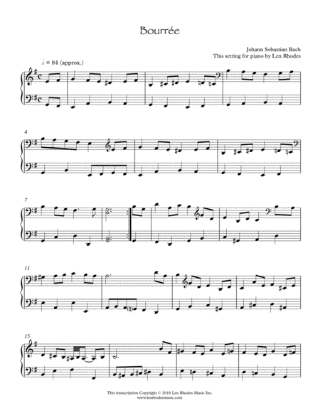 Free Sheet Music Js Bach Bourre In E Minor For Keyboard Solo