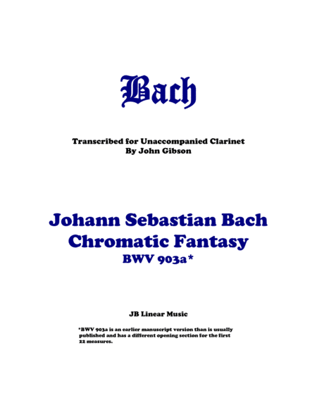 Free Sheet Music Js Bach Chromatic Fantasy For Unaccompanied Clarinet