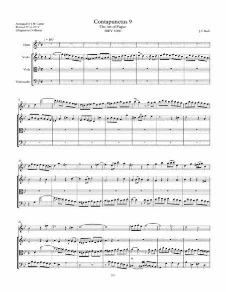 Js Bach Contrapunctus Ix The Art Of Fugue Bwv 1080 Arranged For Flute And String Trio Sheet Music