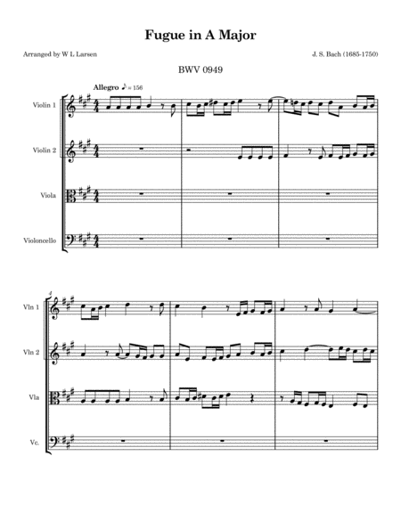 Js Bach Fugue In A Major Bwv 0949 Sheet Music