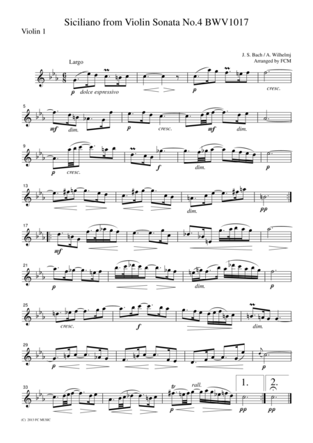 Js Bach Siciliano From Violin Sonata No 4 Bwv1017 For String Quartet Cb229 Sheet Music