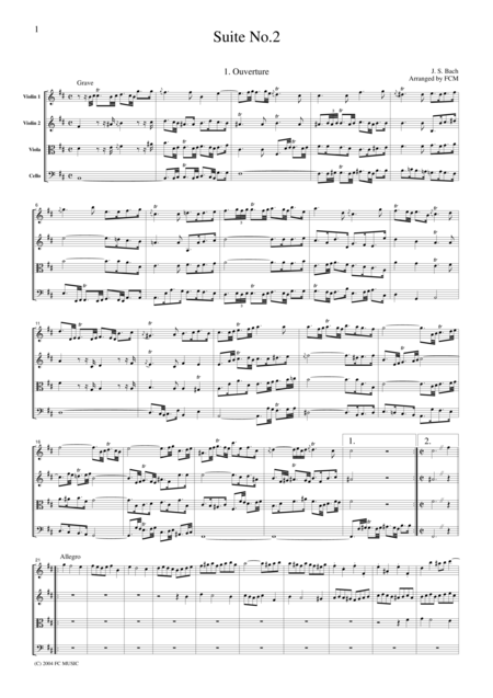 Free Sheet Music Js Bach Suite No 2 All Mvts Bwv1067 For String Quartet Cb216