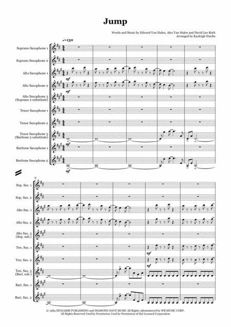 Jump By Van Halen Saxophone Ensemble Ssaattbb Saaatttb Sheet Music