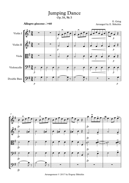 Free Sheet Music Jumping Dance From Lyric Pieces Op 38 5 String Quartet Ensemble