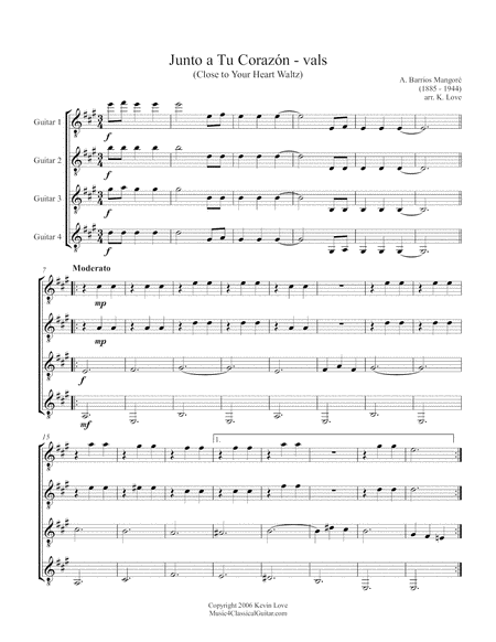 Junto A Tu Corazn Guitar Quartet Score And Parts Sheet Music