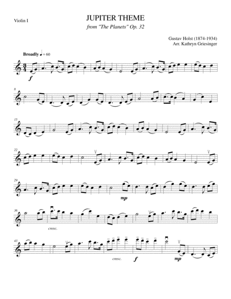 Jupiter Theme From The Planets Gustav Holst String Quartet Sheet Music